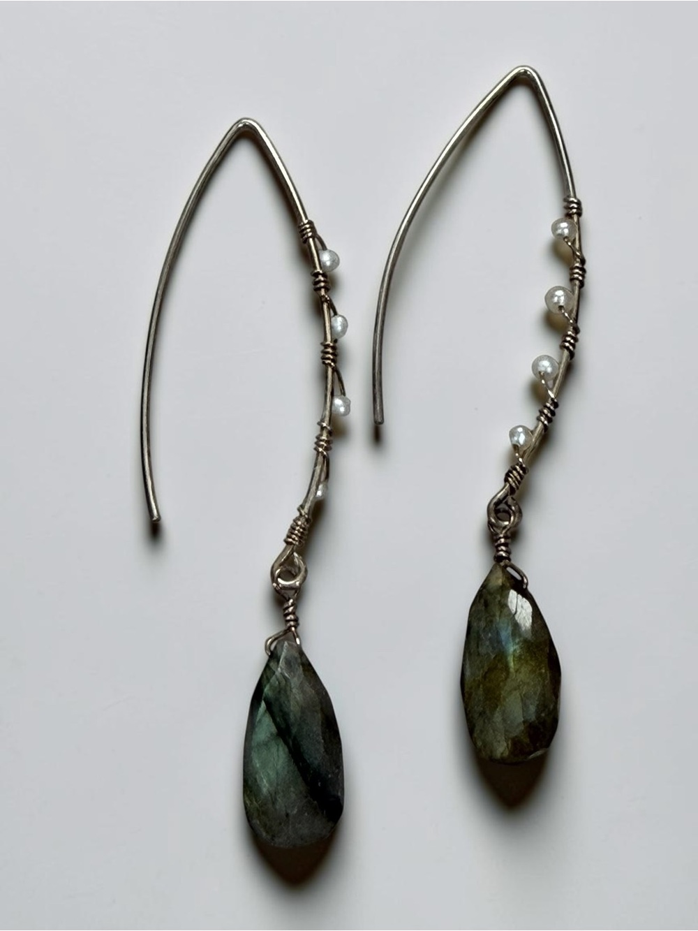 Labradorite Threader Earrings - Picture 4 of 7